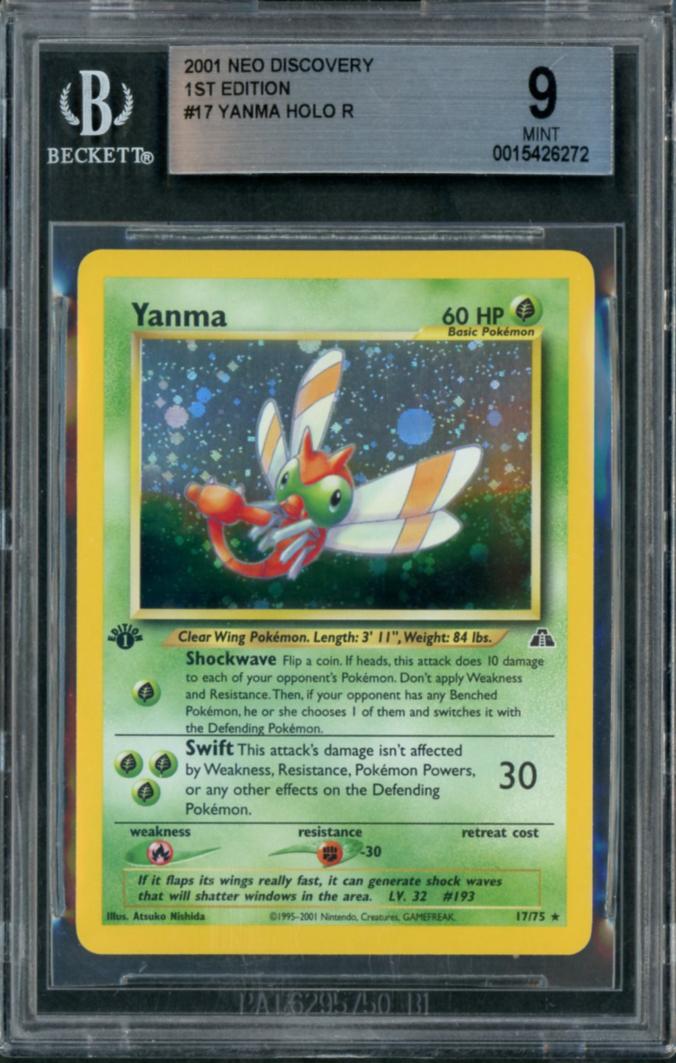 2001 Pokemon Neo Discovery 1st Edition Holo Yanma #17 BGS 9