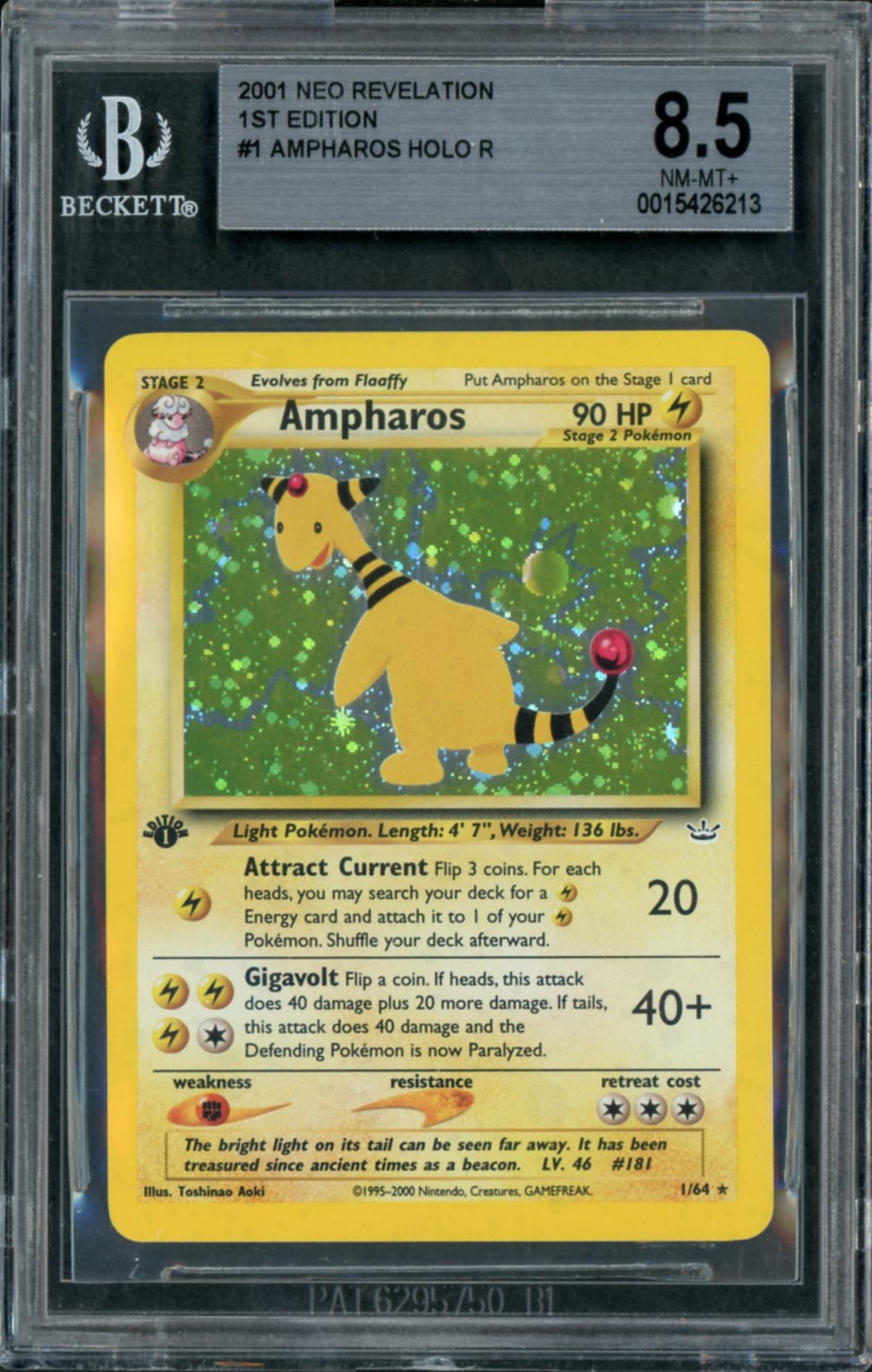2001 Pokemon Neo Revelation 1st Edition Holo Ampharos #1 BGS 8.5