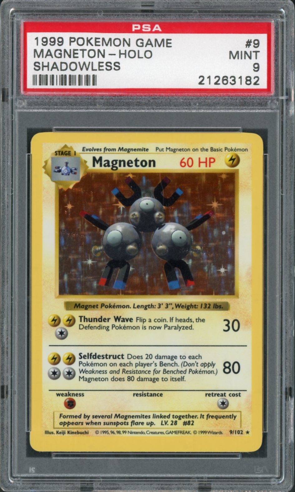 1999 Pokemon Base Set Shadowless Holo Magneton #9 PSA 9