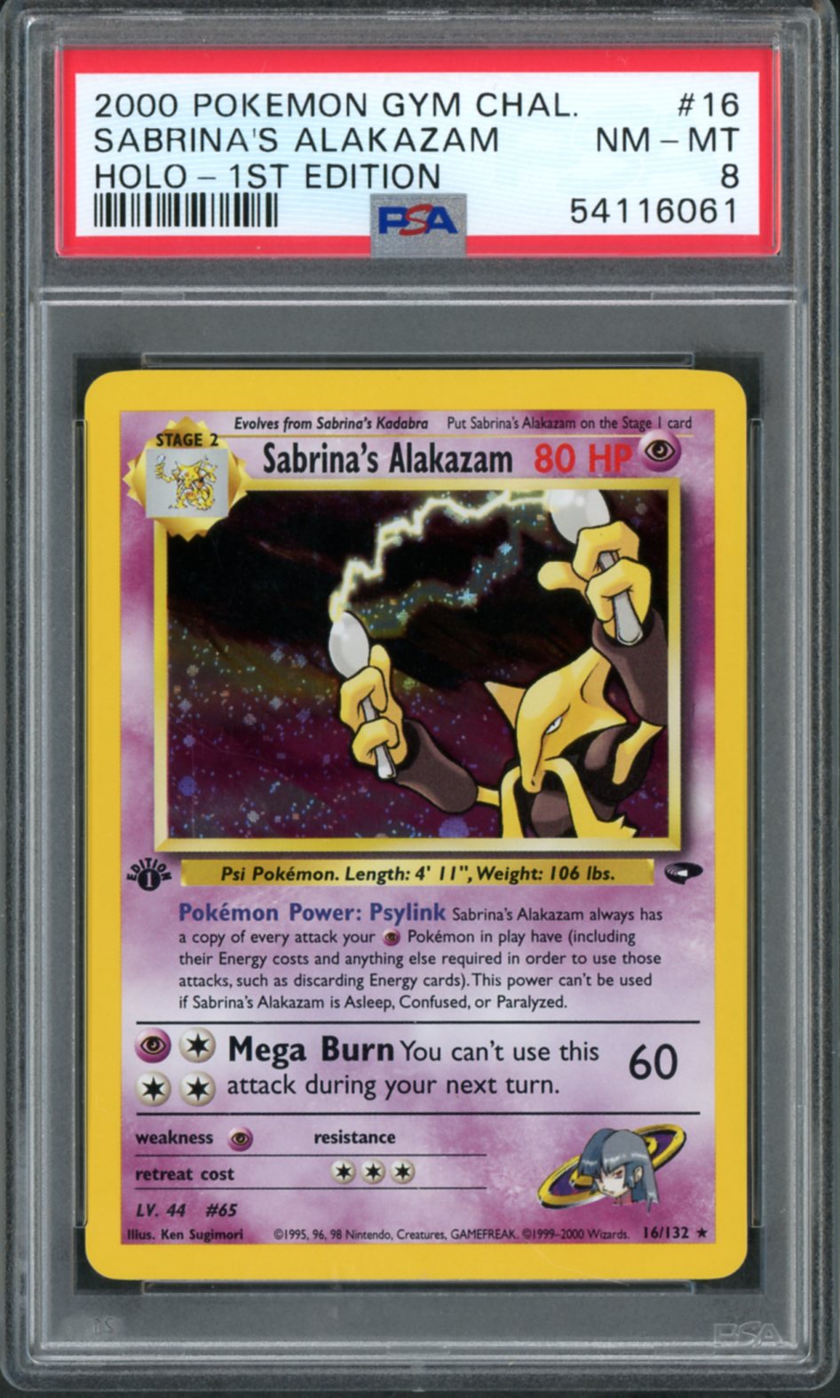2000 Pokemon Gym Challenge 1st Edition Sabrina's Alakazam #16 PSA 8