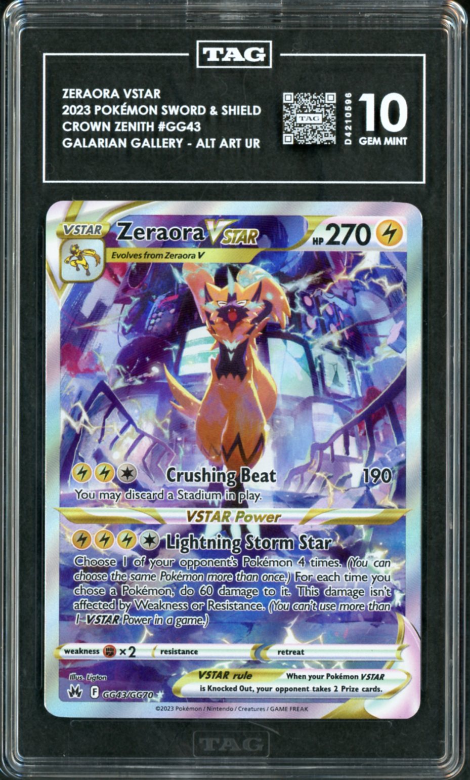 2023 Pokemon Crown Zenith Zeraora Vstar #GG43 TAG 10