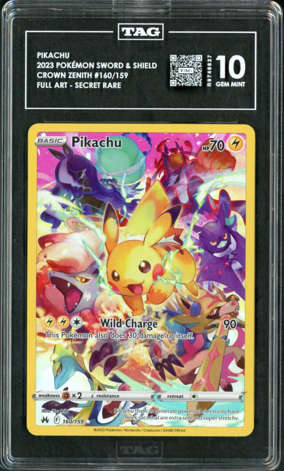2023 Pokemon Sword and Shield Crown Zenith Pikachu #160 TAG 10
