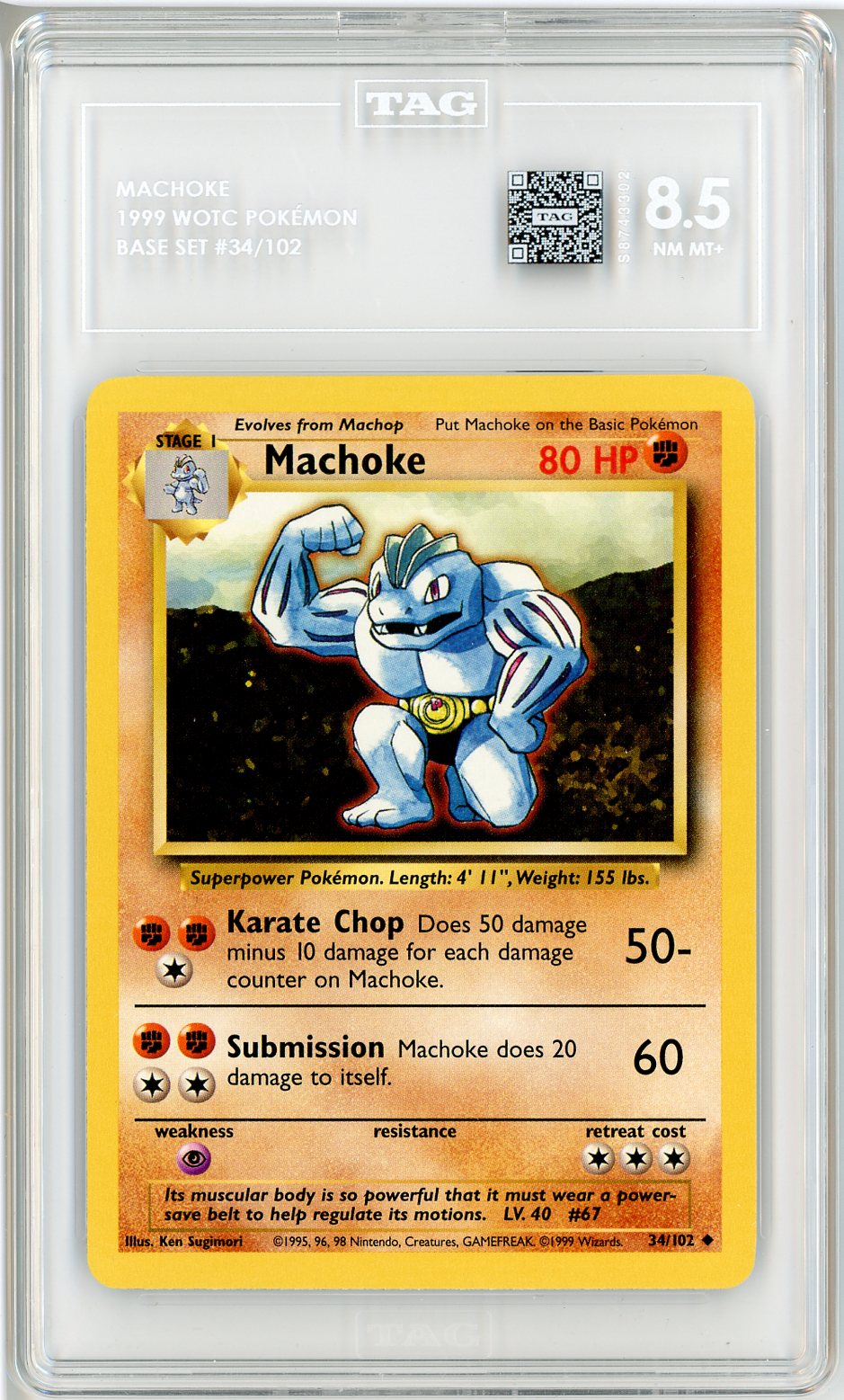 1999 Pokemon Base Set Machoke #34 TAG 8.5