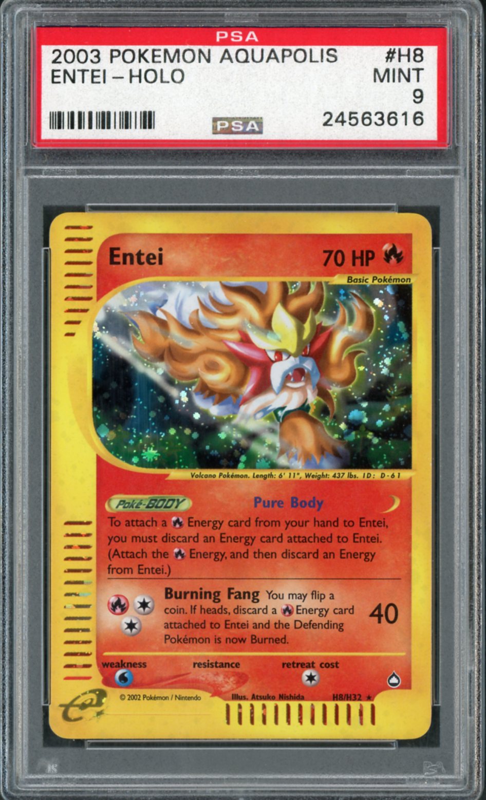 2003 Pokemon Aquapolis Holo Entei #H8 PSA 9