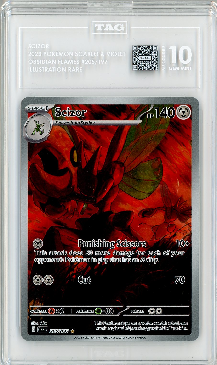 2023 Pokemon Obsidian Flames IR Scizor #205 TAG 10