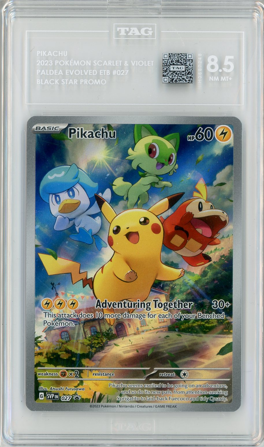 2023 Pokemon Paldea Evolved ETB Pikachu #027 TAG 8.5