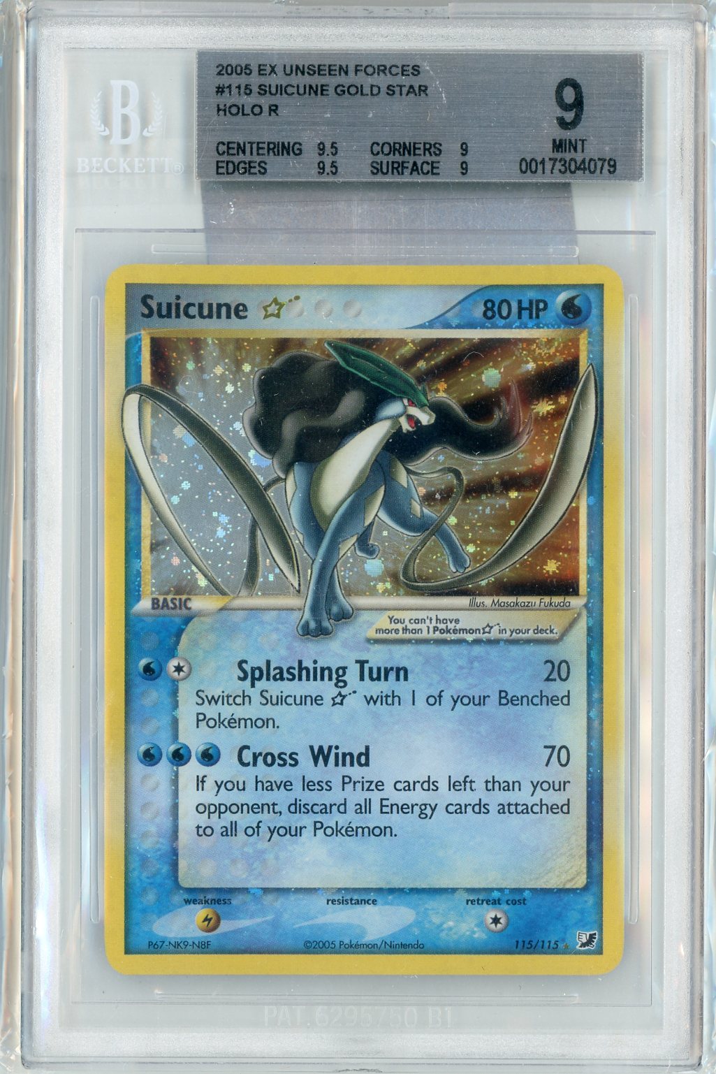 2005 Pokemon Unseen Forces Gold Star Suicune #115 BGS 9