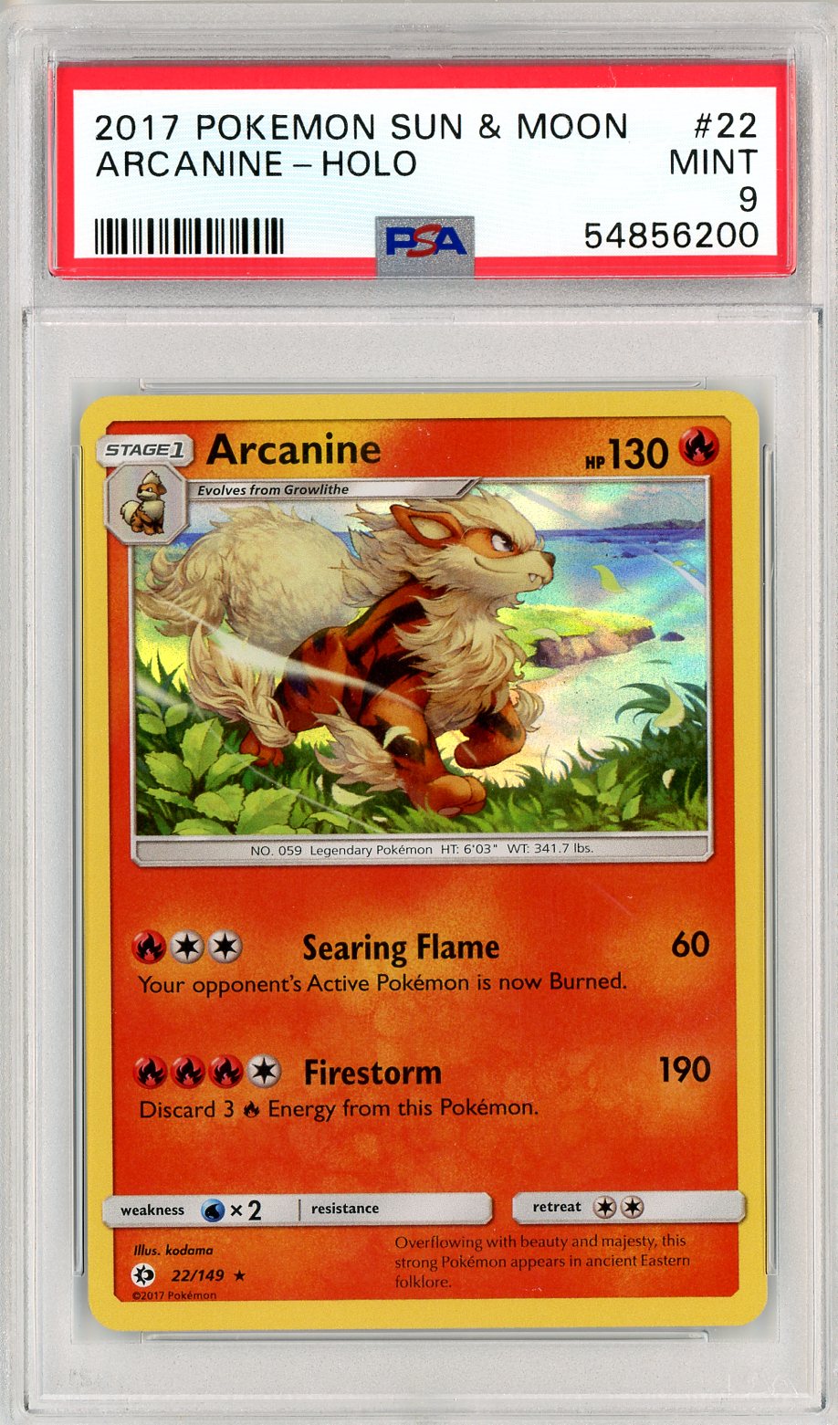 2017 Pokemon Sun and Moon Holo Arcanine #22 PSA 9