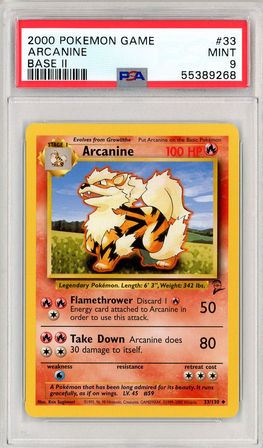 2000 Pokemon Base Set 2 Arcanine #33 PSA 9