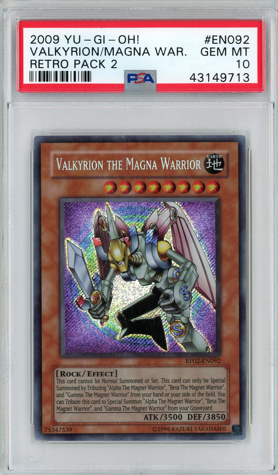 2009 Yu-Gi-Oh! Retro Pack Valkyrion the Magna Warrior #EN092 PSA 10