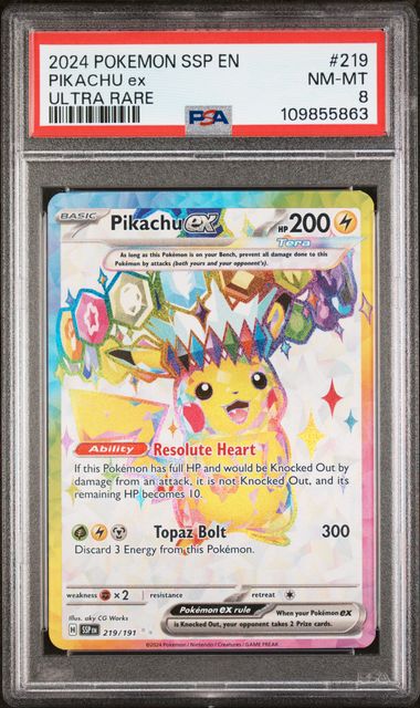 2024 Pokemon Surging Sparks Pikachu Ex #219 PSA 8