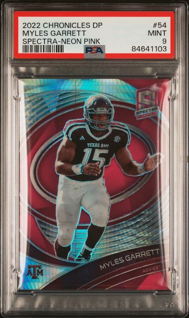 2022 Panini Chronicles Draft Picks Spectra Neon Pink /75 Myles Garrett #54 PSA 9