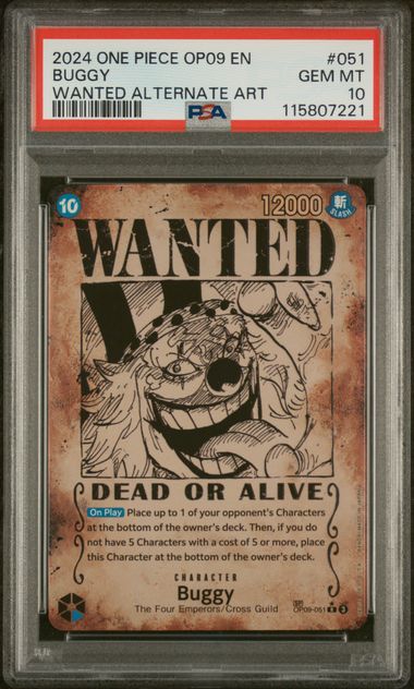 2024 One Piece Emperors In New World Wanted Buggy #OP09-051 PSA 10