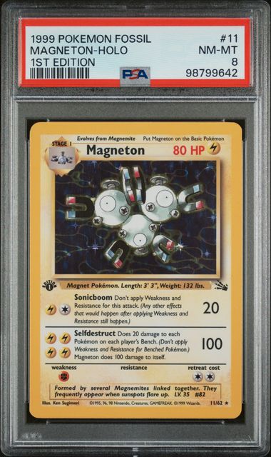 1999 Pokemon Fossil 1st Edition Holo Magneton #11 PSA 8