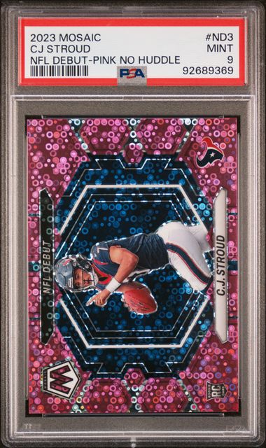 2023 Panini Mosaic NFL Debut Mosaic No Huddle /20 Pink CJ Stroud #ND3 PSA 9