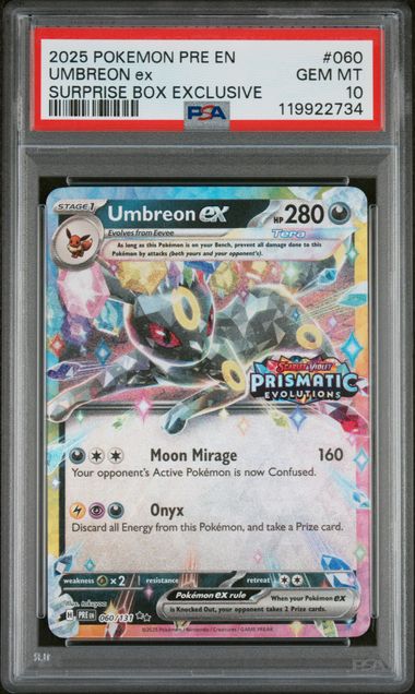 2025 Pokemon Prismatic Evolutions Surprise Box Umbreon Ex #60 PSA 10