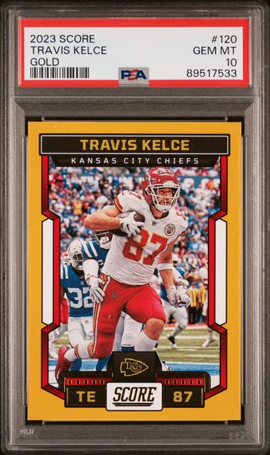 2023 Panini Score Gold Travis Kelce #120 PSA 10