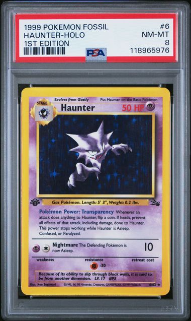 1999 Pokemon Fossil 1st Edition Holo Haunter #6 PSA 8