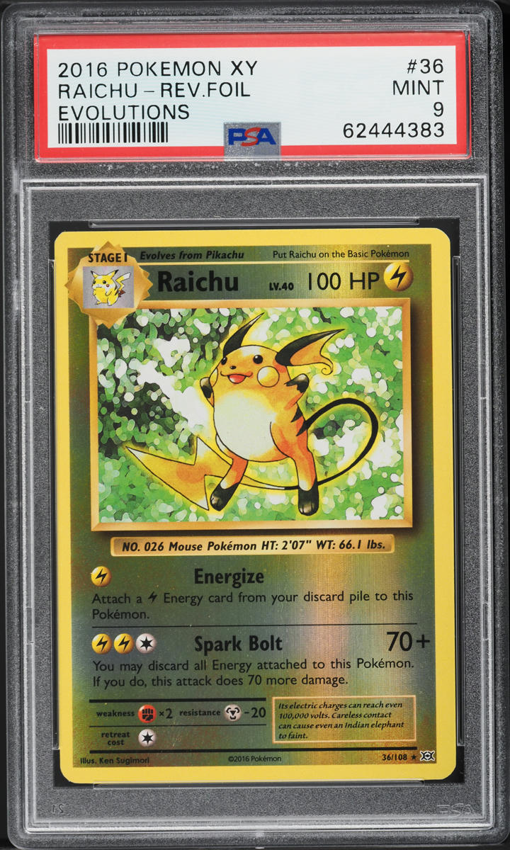 2016 Pokemon XY Evolutions Reverse Holo Raichu 36 PSA 9 MINT